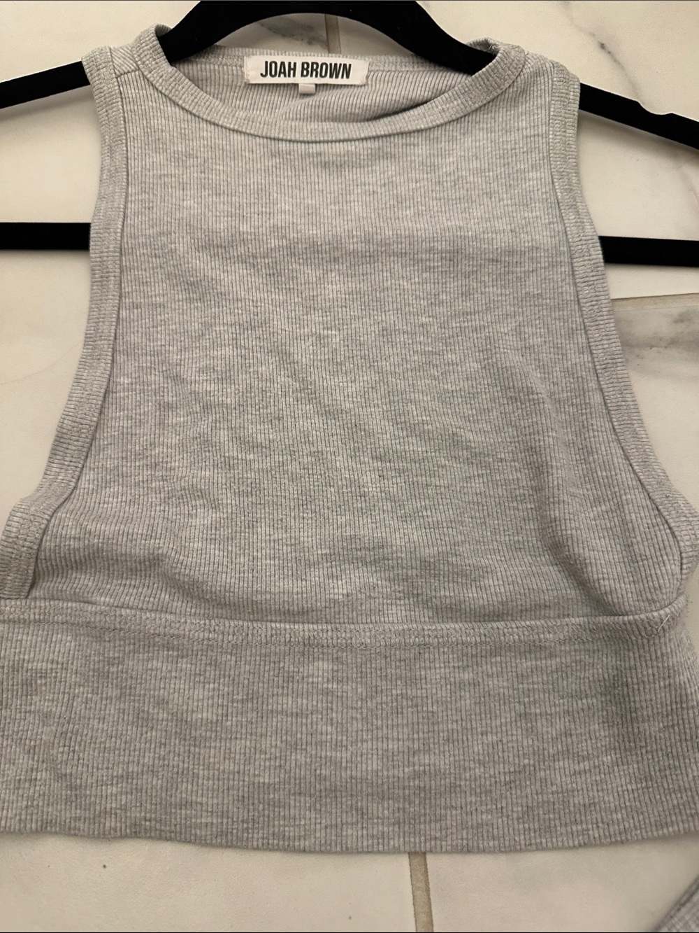 Joah Brown Heather Light Gray Ribbed Crop Tank & Leggings Set - Picture 3 of 12